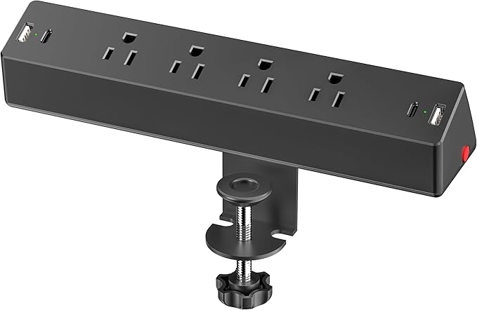 Desk Clamp Power Strip, ACOZVIN Desk Outlet Charging Station Surge Protector, 4 AC Outlets 4 USB Ports(2 USB C), 6Ft Cord, Desktop Mount Power Station for Office Home, Fit 1.7" Tabletop Edge