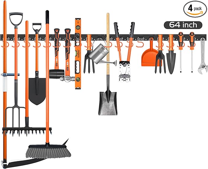 HORUSDY 64 Inch Adjustable Storage System, Wall Mount Tool Organizer, Tool Hangers for Mop and Broom Holder Shovel, Rake, Broom, Mop Holder, Etc