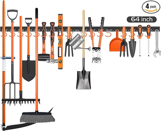 HORUSDY 64 Inch Adjustable Storage System, Wall Mount Tool Organizer, Tool Hangers for Mop and Broom Holder Shovel, Rake, Broom, Mop Holder, Etc