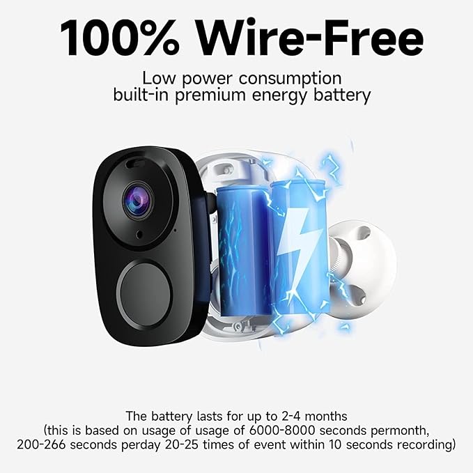 Security Cameras Wireless Outdoor, 2K Battery Powered Camera, WiFi Home Indoor Camera with Color Night Vision, Spotlight, Siren, AI Detection, Cloud/SD, 2 Way Audio, No Monthly Fee, Works Alexa White