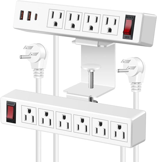 Desk Clamp Power Strip with PD20W USB-C, VILONG 2 in 1 Dual Layer Under Desk Power Strip, Removable Clamp Power Socket with 10AC Outlets & Switch, 6ft Extension Cord