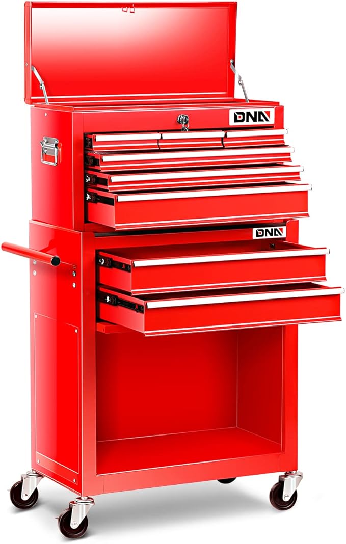 DNA MOTORING TOOLS-00265 2 Pcs Combination Tool Rolling Cabinet 2-in-1 Detachable Toolbox Organizer Chest High Capacity Storage with Locking System, Red