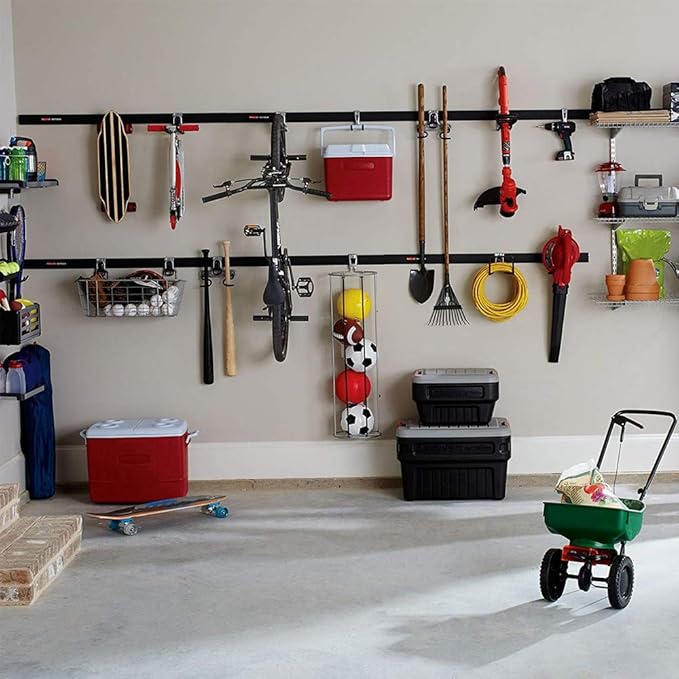 Rubbermaid FastTrack 2-Handle Hook (S Hook), Mounted Garage Storage and Space Saving Organization System, Metallic Powder-Coated Steeel, for Rakes/Brooms/Toys/Ladders,
