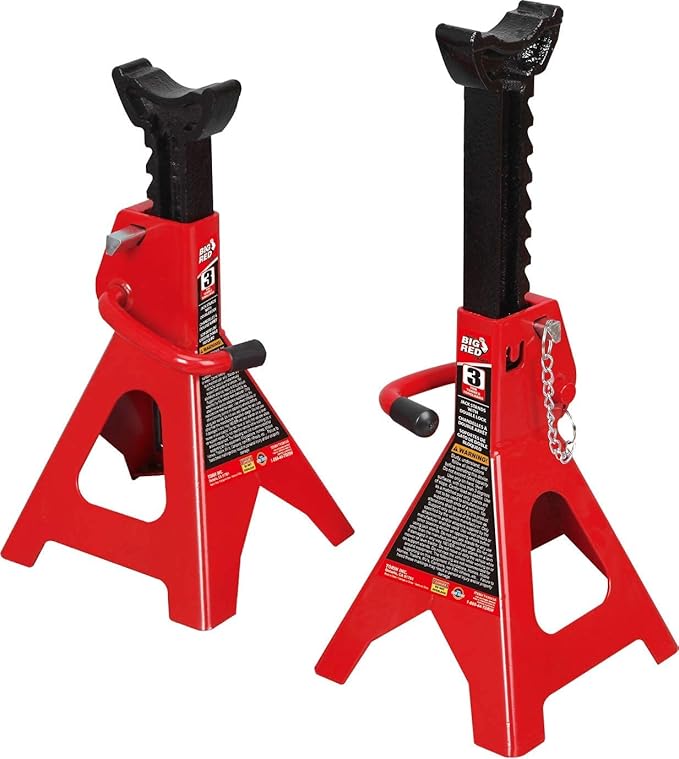 BIG RED TAM43002A Torin Steel Jack Stands: Double Locking, 3 Ton (6,000 lb) Capacity, Red, 1 Pair