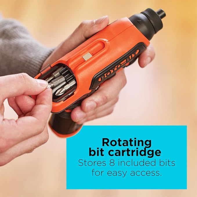 BLACK+DECKER 4V MAX Electric Screwdriver, Cordless, 180 RPM, 8 Bits With Built-In, Storage Compartment, Batteries Included (BDCS50C)