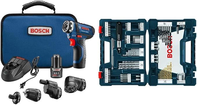 Bosch GSR12V-140FCB22 Cordless Electric Screwdriver 12V Kit - 5-In-1 Multi-Head Power Drill Set and 91-Piece Drilling and Driving Mixed Set MS4091