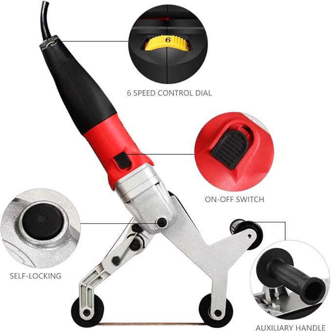 SPTA 110V 800W Professional Stainless Steel Pipe Tube Polisher Sander with Alumina Oxide Sanding Belt, Silicon Carbide Wheel, Pole Burnishing Polisher Machine