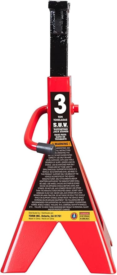 BIG RED AT43006UR Steel Jack Stands: 3 Ton (6,000 LBs) Capacity, 2 Pack, RED