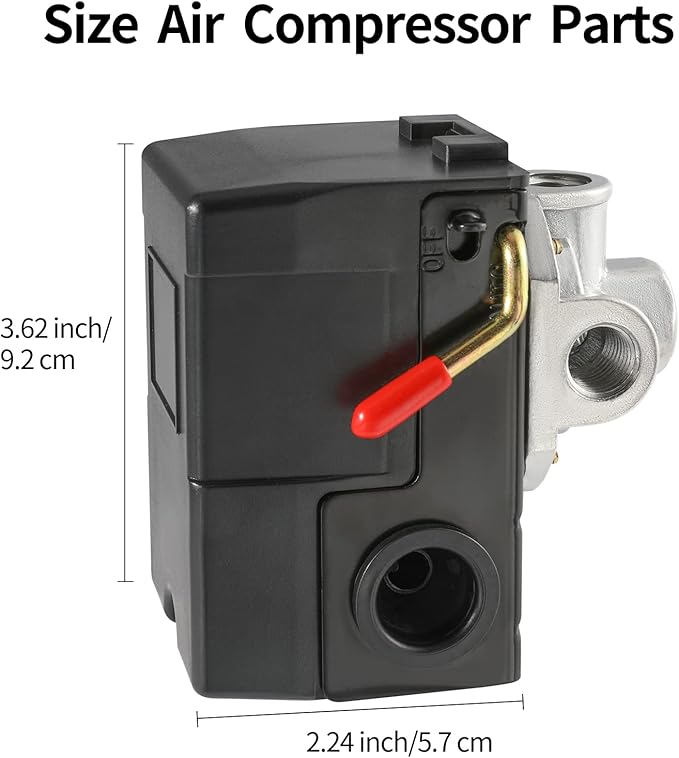 Air Compressor Pressure Switch Replacement LF10-4H with 95-125 PSI Range and 20A Rating, 4-Port