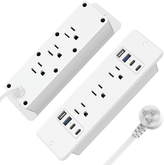 HHSOET 14 in 1 Fast Charging Recessed Power Strip, 20W Furniture Power Outlet USB C, Flush Mount Surge Protection with 6 AC Plugs, 4 USB-A and 4 USB-C, 6ft Power Cord. (White)