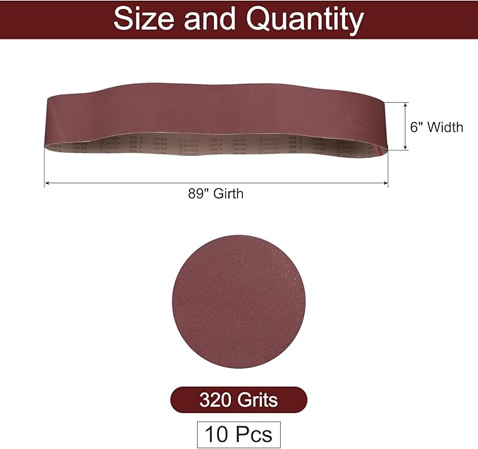 uxcell 10pcs 6" x 89" Sanding Belts 320 Grits Aluminum Oxide Abrasive Belt Sander Paper Sanding Papers for Metal Wood Grinding Polishing, Reddish Brown