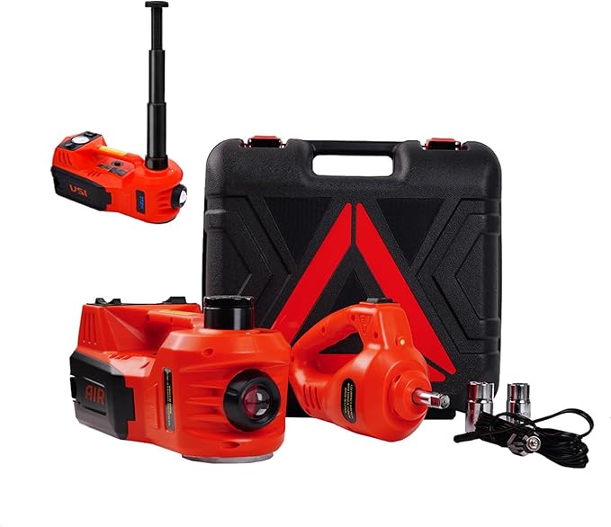 ROGTZ Electric Hydraulic Car Jack Kit with Impact Wrench and Tire Inflator Pump, 5 Ton 12V Car Jack Hydraulic Car for SUV Sedans Tire Change with LED Light(Red)