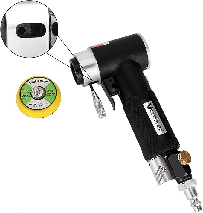 Valianto 2" 3" Mini Air Sander, Pneumatic Sander Random Orbital Eccentric Dual Action Polisher with M6 Thread Plate (2" and 3"),- Adjustable Airflow Valve - US Connector