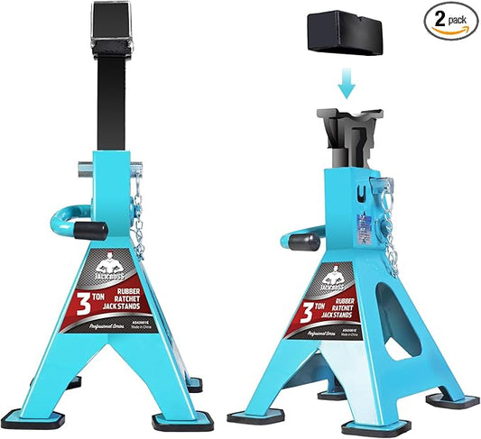 Jack Stands, 3 Ton (6600 LBs) Adjustable Ratchet Car Lifting Jack Stand with Dual Secure Pins, Insulated Rubber Saddle & Foot Pads for Electric Vehicles, Automotive Mortorcycles, 2 Pack