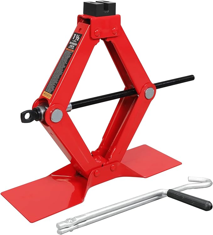 BIG RED AT10152S4R Torin Portable Steel Scissor Jack with S04 Engineering PVC Saddles: 1.5 Ton (3,000 lb) Capacity, Red