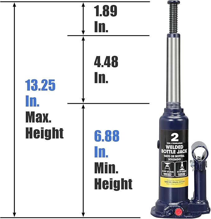 BIG RED 2 Ton (4,000 LBs) Torin Welded Hydraulic Car Bottle Jack for Auto Repair and House Lift, Blue, AT90203UR