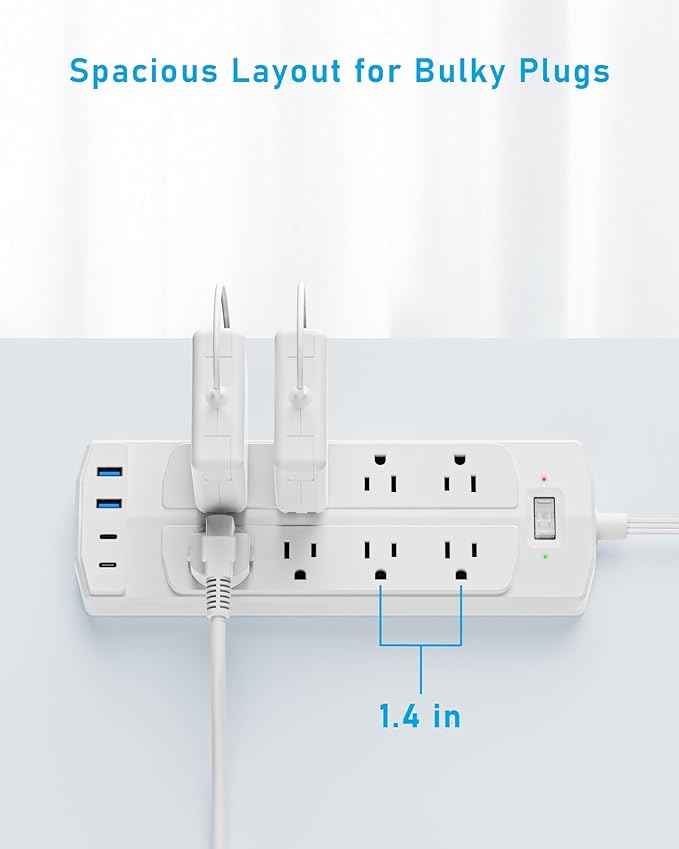 2 Prong Power Strip, Yozisital 2 Prong to 3 Prong Outlet Adapter, 5 FT Flat Plug Extension Cord with 8 Outlets 4 USB Ports(2 USB C), 2000J Two Prong Surge Protector, Wall Mountable, White