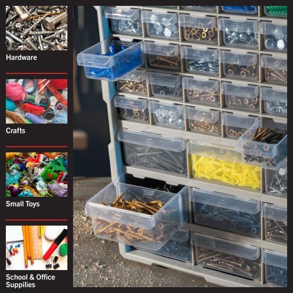 Stalwart 39-Drawer Plastic Small Parts Organizer - Desktop or Wall Storage Drawers for Organizing Hardware, Crafts, Garage, or Classroom (Black)