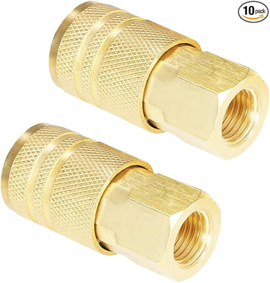 Air Hose Fittings Brass Industrial Coupler 1/4-inch NPT Female Thread Compressor Quick Connect Fittings For Professional Jobsites and Automotive Shops I/M Style 10 Piece