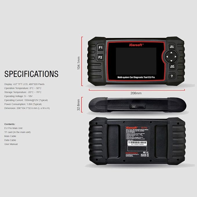 iCarsoft OBD II Diagnostic Tool EU Pro