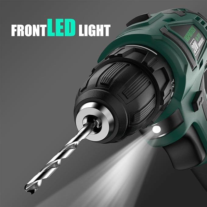 20V Cordless Drill, Brushless Power Drill Set with 2 Batteries and Charger,3/8-Inch Chuck Electric Drill Driver,22 Torque Setting,Drill/Driver Bits and Tool Bag Included