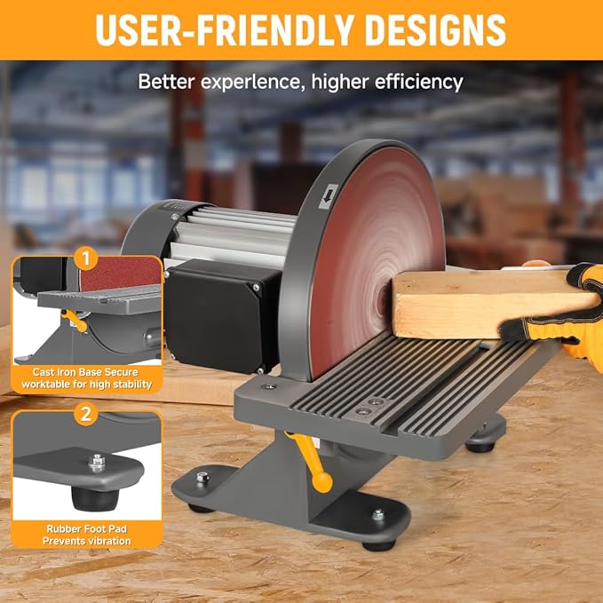 Hoteche 12-Inch Benchtop Disc Sander 6.5-Amp Sanding Machine with Miter Gauge and Dust Collection System for Wood and Metal