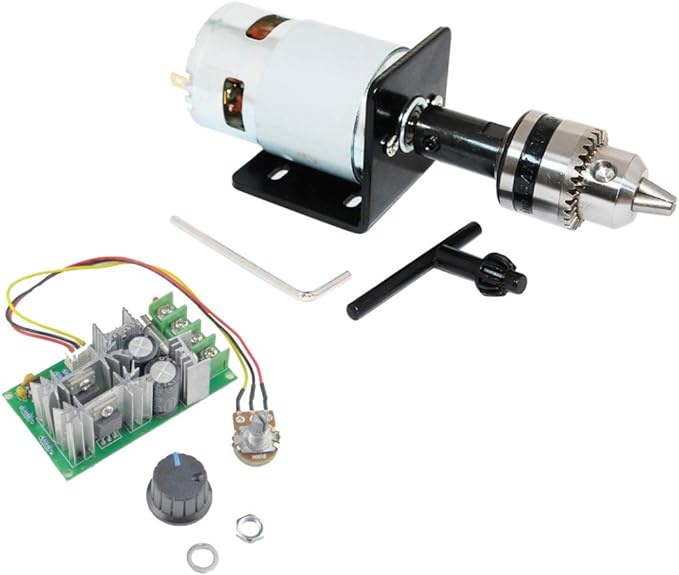 CHANCS Mini Electric Motor 775 DC 12V/24V with Drill Chuck and PWM DC Motor Speed Controller