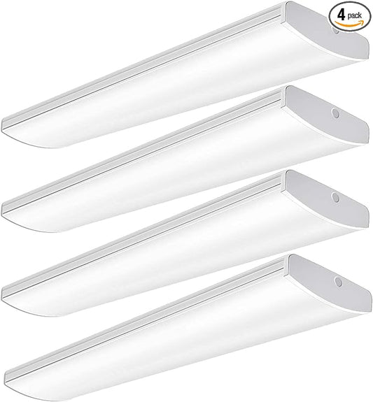 ANTLUX 72W Commercial LED Wraparound Fixture 4FT Office Ceiling Lighting, 8500 Lumen, 5000K, 4 Foot Low Bay Flush Mount Garage Shop Lights, Integrated Wrap Light, Fluorescent Tube Replacement, 4 Pack