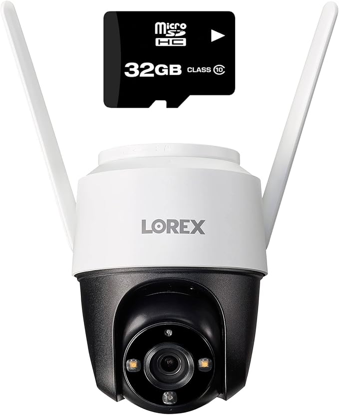 Lorex 2K Pan-Tilt Indoor/Outdoor WiFi Security Camera - Home Security Camera with 360 View Auto-Tracking, Color Night Vision, Person Detection, and Warning - Free 32GB Micro SD Card (2K White)