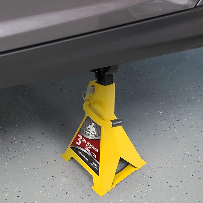 Car Jack Stands 3 Ton (6,600 LBs) Capacity, Extra Reinforced Double Locking Car Lifting Stand Adjustable Jack Stand, Fits Automotive Small Pick-Up Yellow, 2 Packs