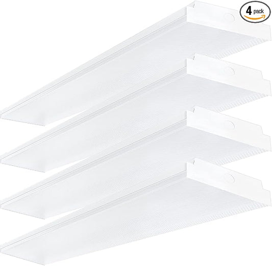 ANTLUX 4FT LED Wraparound 40W Shop Lights for Garage, 4400lm, 4000K, 4 Foot Crystal LED Wrap Light, 48 Inch Integrated Linear Strip Flush Mount Office Workshop Ceiling Lighting Fixture, 4 Pack