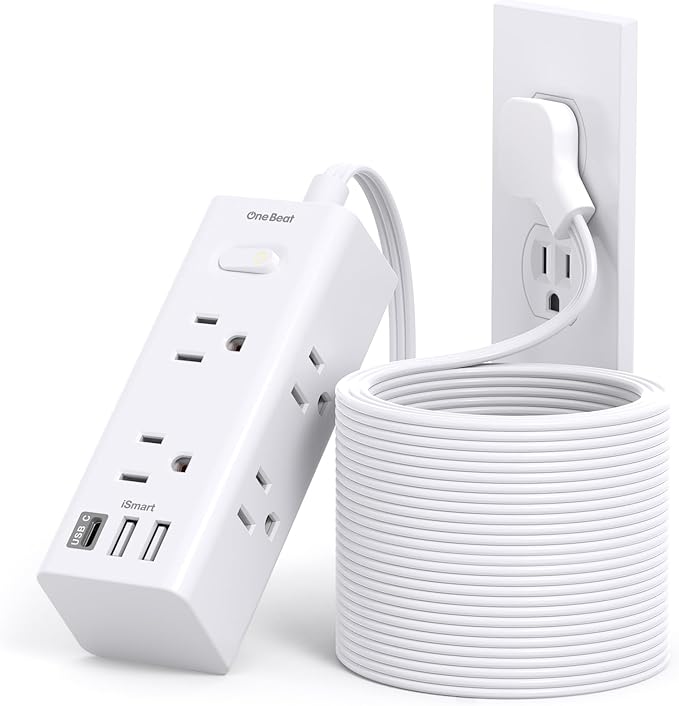 25Ft Extension Cord with Multiple Outlets, Flat Plug Power Strip Surge Protector with 25 Ft Long Cord, 6 Outlet 3 USB Ports (1 USB C), Multi Outlet Wall Plug for Travel, College, Dorm Room Essentials