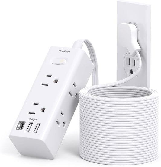 25Ft Extension Cord with Multiple Outlets, Flat Plug Power Strip Surge Protector with 25 Ft Long Cord, 6 Outlet 3 USB Ports (1 USB C), Multi Outlet Wall Plug for Travel, College, Dorm Room Essentials