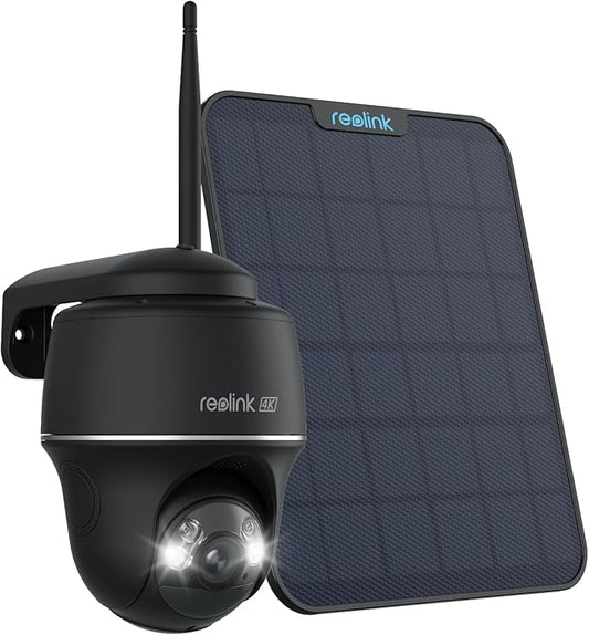 REOLINK 4K Solar Security Cameras Wireless Outdoor, 360° Pan Tilt, 8MP Color Night Vision, 2.4/5 GHz Wi-Fi, No Monthly Fee, Home Hub Compatible, Argus PT 4K+ 6W Solar Panel (Black)