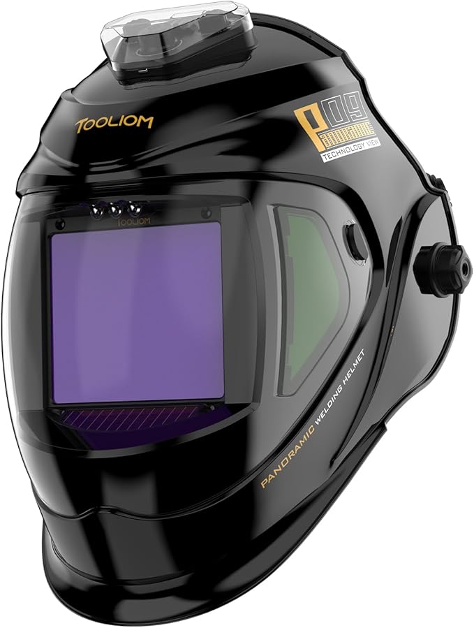 TOOLIOM Auto Darkening Welding Helmet with Light 1/1/1/1 Large Viewing 4.31" x 3.81" True Color Welding Mask Shade 4/5-9/9-13 Solar/Rechargeable Battery Powered Welder Hood for TIG MIG Stick CUT Grind