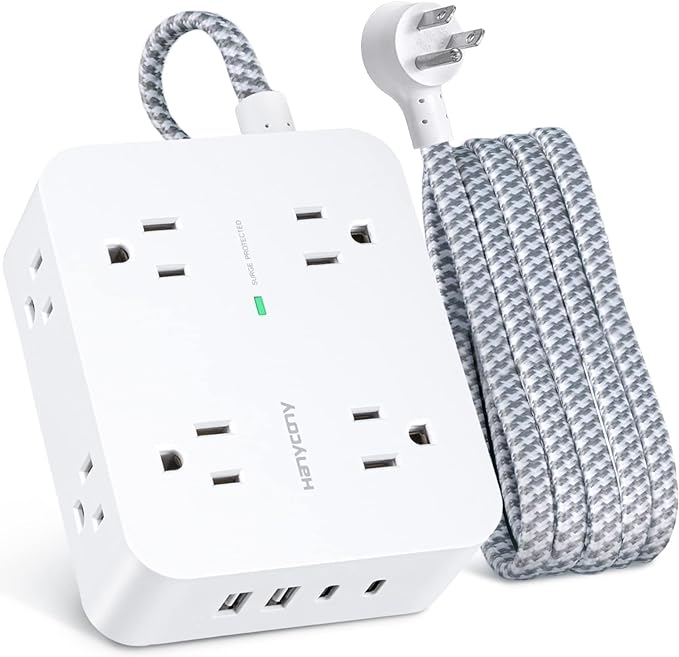 6Ft Surge Protector Power Strip with USB C, Extension Cord with 8 Wide Outlets(2.2 IN) and 4 USB Ports(2 USB C), Flat Plug, Wall Mount, 3 Side Outlet Extender for Home Dorm Room Essentials, ETL Listed