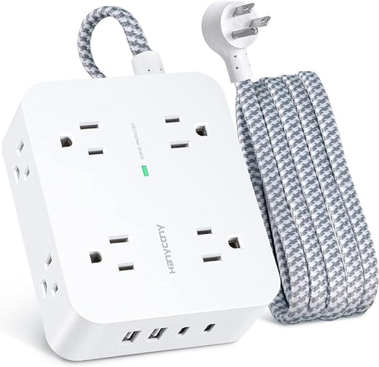 6Ft Surge Protector Power Strip with USB C, Extension Cord with 8 Wide Outlets(2.2 IN) and 4 USB Ports(2 USB C), Flat Plug, Wall Mount, 3 Side Outlet Extender for Home Dorm Room Essentials, ETL Listed