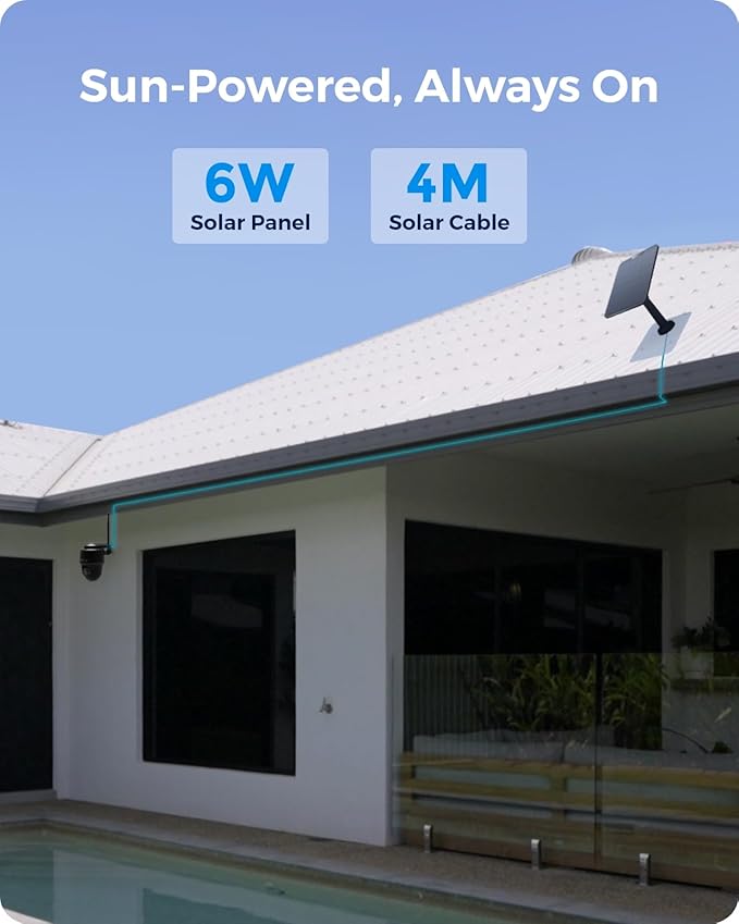 REOLINK 4K Solar Security Cameras Wireless Outdoor, 360° Pan Tilt, 8MP Color Night Vision, 2.4/5 GHz Wi-Fi, No Monthly Fee, Home Hub Compatible, Argus PT 4K+ 6W Solar Panel (Black)