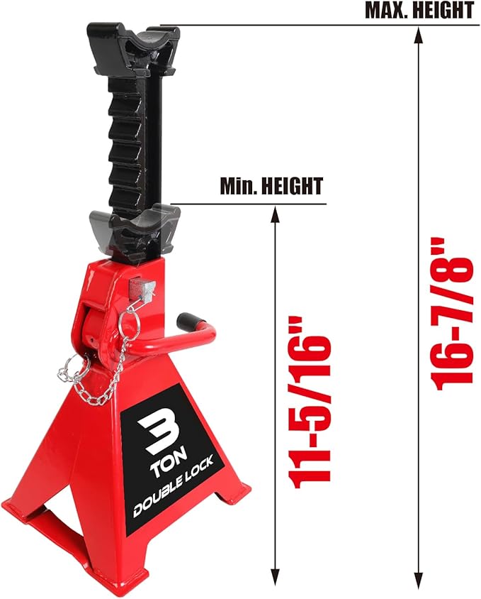 BIG RED T43005A Torin Steel Heavy Duty Jack Stands: Double Locking Pins, 3 Ton (6,000 lb) Capacity, Red, 1 Pair (2 Pack)