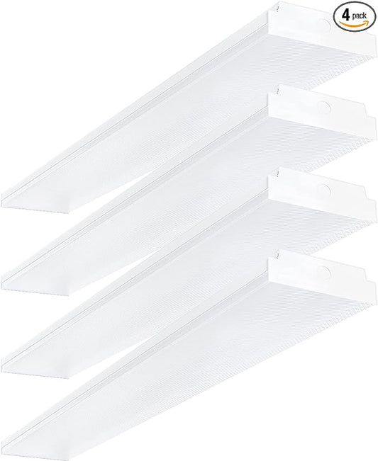 ANTLUX 4FT LED Wraparound 40W Shop Lights for Garage, 4400lm, 5000K, 4 Foot Crystal LED Wrap Light, 48 Inch Integrated Linear Strip Flush Mount Office Workshop Ceiling Lighting Fixture, 4 Pack