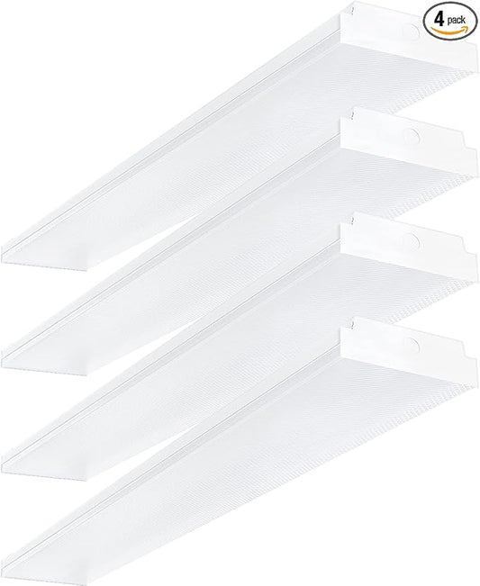ANTLUX 4FT LED Wraparound 40W Shop Lights for Garage, 4400lm, 6000K, 4 Foot Crystal LED Wrap Light, 48 Inch Integrated Linear Strip Flush Mount Office Workshop Ceiling Lighting Fixture, 4 Pack