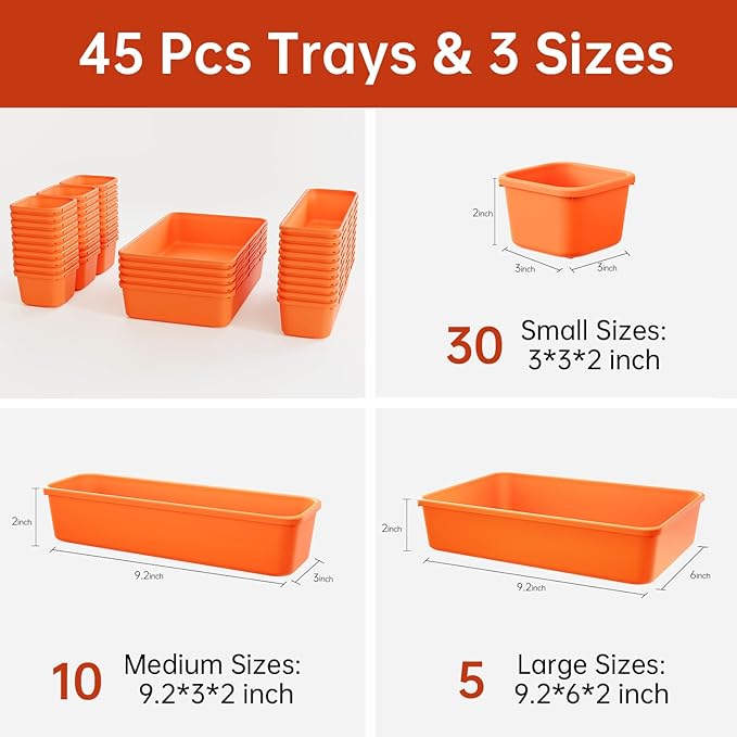 45 Pack Tool Box Organizer Tool Tray Dividers, Toolbox Drawer Organizers Storage Trays for Rolling Tool Chest, Work Bench Cabinet Bins, Hardware Parts Screw Nut Bolt Small Tools Organization - Orange