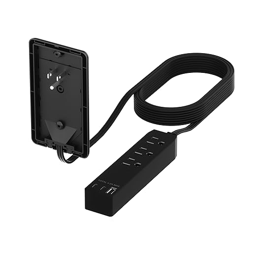 LIDER Outlet Extender with 3 Receptacles, 21W USB Type-A, and 2 USB Type-C, Ultra-Thin Wall Plate Plug with Cord Extender, 3-Outlet Power Strip, Flat-Face, Slim Design, Modern, 8ft Cord, Black
