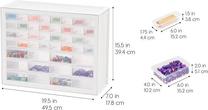 IRIS USA Craft Cabinet Storage, Screw Organizer, Hardware Storage Organizer, 44 Drawer Parts Cabinet, Art Storage Cabinets, Small Parts, Nuts and Bolts, Tool Storage, Scrapbook Art Hobby - White
