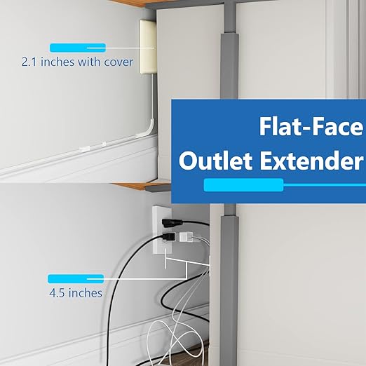 LIDER Flat-Face Outlet Extender with 3 Receptacles, Ultra-Thin Wall Plate Plug with Cord Extender and 3-Outlet Power Strip, 3ft Cord, LWE3-315-LA, Light Almond