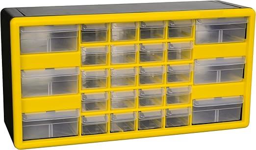 Akro-Mils 10126 26-Drawer Plastic Drawer Storage Cabinet for Garage Organization, Bead Organizer, Lego Storage, Teacher Toolbox, Makeup Organizer, and More, 20-Inch W x 6-Inch D x 10-Inch H, Yellow