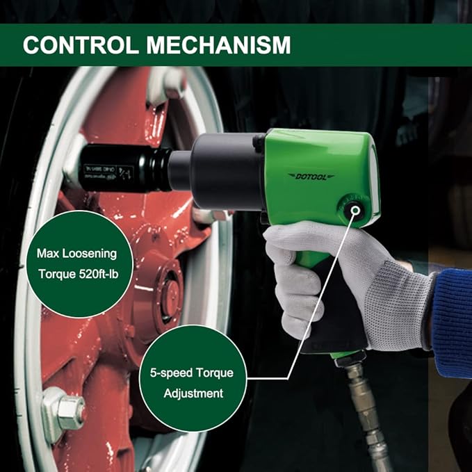 Air Impact Wrench 1/2 Inch 5-Speed Pneumatic Square Drive Heavy Duty 520ft-Lbs Max Loosening Torque Pneumatic Impact Wrench Twin Hammer Impact Gun for Automobile Repair