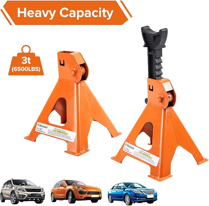 Donext Jack Stands 3 Ton (6,500 lb) Capacity Steel, 1 Pair Orange Lifting Stand Adjustable Jack Stands