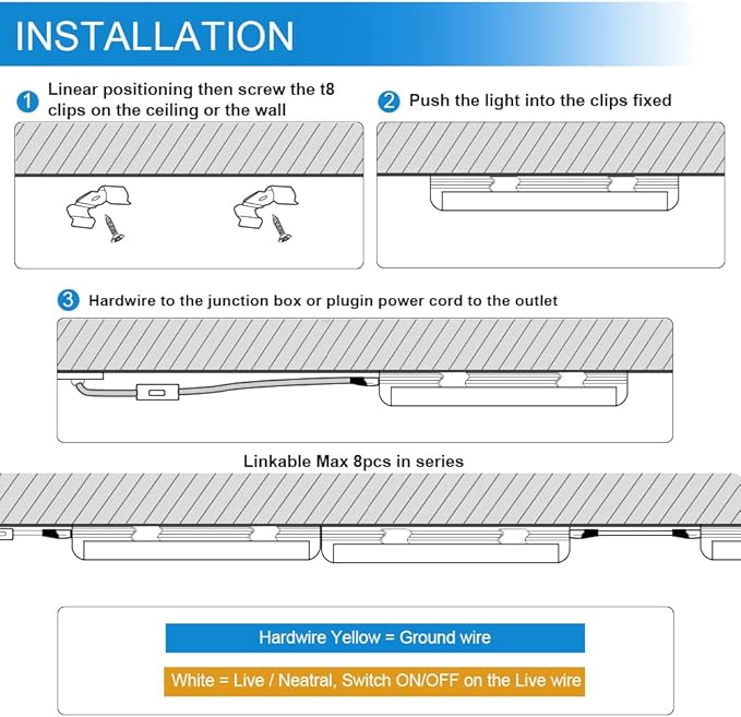 SHOPLED 2FT LED Shop Light, 20W 2500LM 5000K Daylight White, T8 Linkable Utility Ceiling Light Fixtures, 2 Foot LED Tube Light for Workbench, 4 Pack