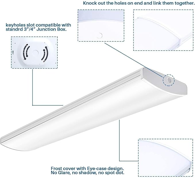 ANTLUX 72W Commercial LED Wraparound Fixture 4FT Office Ceiling Lighting, 8500 Lumen, 5000K, 4 Foot Low Bay Flush Mount Garage Shop Lights, Integrated Wrap Light, Fluorescent Tube Replacement, 4 Pack